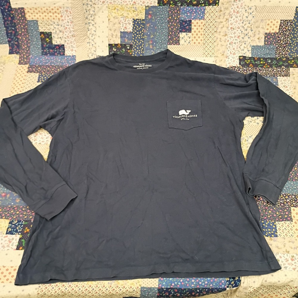 Vineyard Vines Palo Alto Long Sleeve T Shirt SZ Large Dark Blue Crew Neck Whale